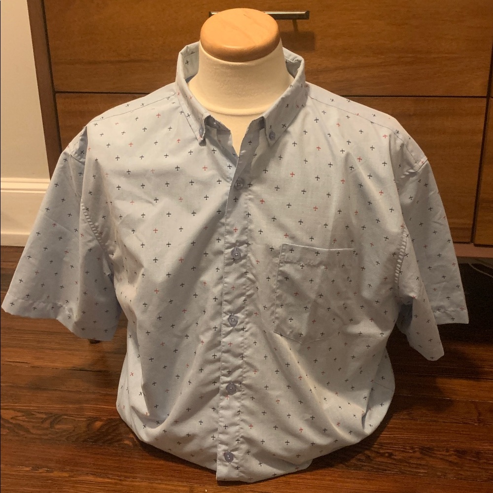 Men's Light Blue Short Sleeve Shirt Visive 2XL Planes Pilot Button Down Dress